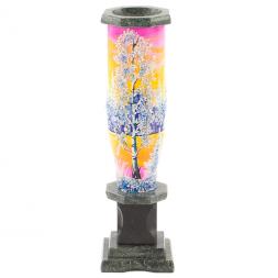 Ваза из камня "Зимний пейзаж" рисунок из каменной крошки 8х8х25 см