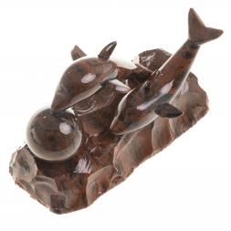 Сувенир фигурка "Пара дельфинов" камень обсидиан