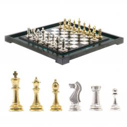 Шахматы из камня "Стаунтон" доска 47х47 см фигуры металлические