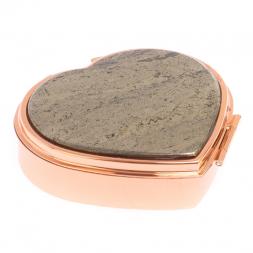 Таблетница "Сердце" на 3 отделения камень пирит цвет красное золото