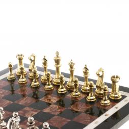 Шахматы из камня "Стаунтон" доска 40х40 см лемезит фигуры металл