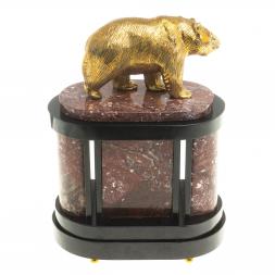 Часы из натурального камня с бронзовым литьем "Медведь"