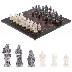 Шахматы "Средневековье" доска 40х40 см лемезит змеевик