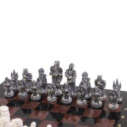 Шахматы "Средневековье" доска 40х40 см лемезит змеевик