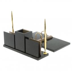 Настольный набор "Офисный" с гербом РФ камень бежевый мрамор