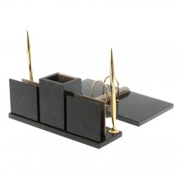 Настольный набор "Офисный" с часами из бежевого мрамора