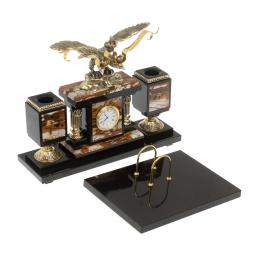 Настольный набор "Двуглавый орел" камень яшма бронза