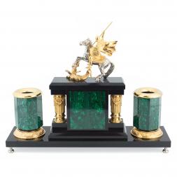 Письменный прибор из малахита "Георгий Победоносец"