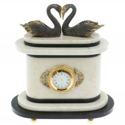 Часы "Пара лебедей" мрамор бронза