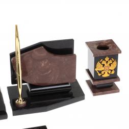 Настольный набор с гербом и флагом России камень лемезит