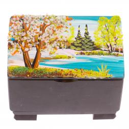 Шкатулка "Сундучок" черный змеевик весна 11,5х8х9 см