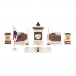 Письменный прибор мрамор лемезит с гербом и флагом России