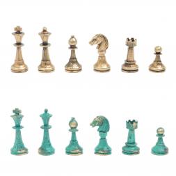 Шахматы "Стаунтон" фигуры бронза / патина 28х28 см из змеевика