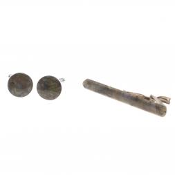 Набор зажим для галстука и запонки круглые камень лабрадор