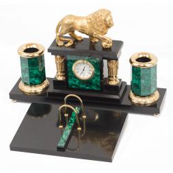 Настольный набор из малахита "Лев"