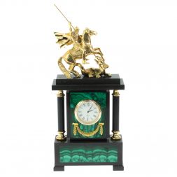 Часы из малахита "Георгий Победоносец" бронза