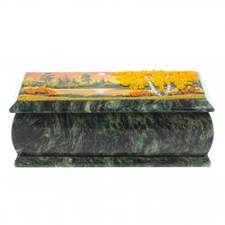 Шкатулка "Осенний пейзаж" из шабровского змеевика 18х9х6,5 см