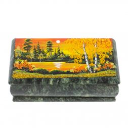 Шкатулка "Осенний пейзаж" из шабровского змеевика 18х9х6,5 см